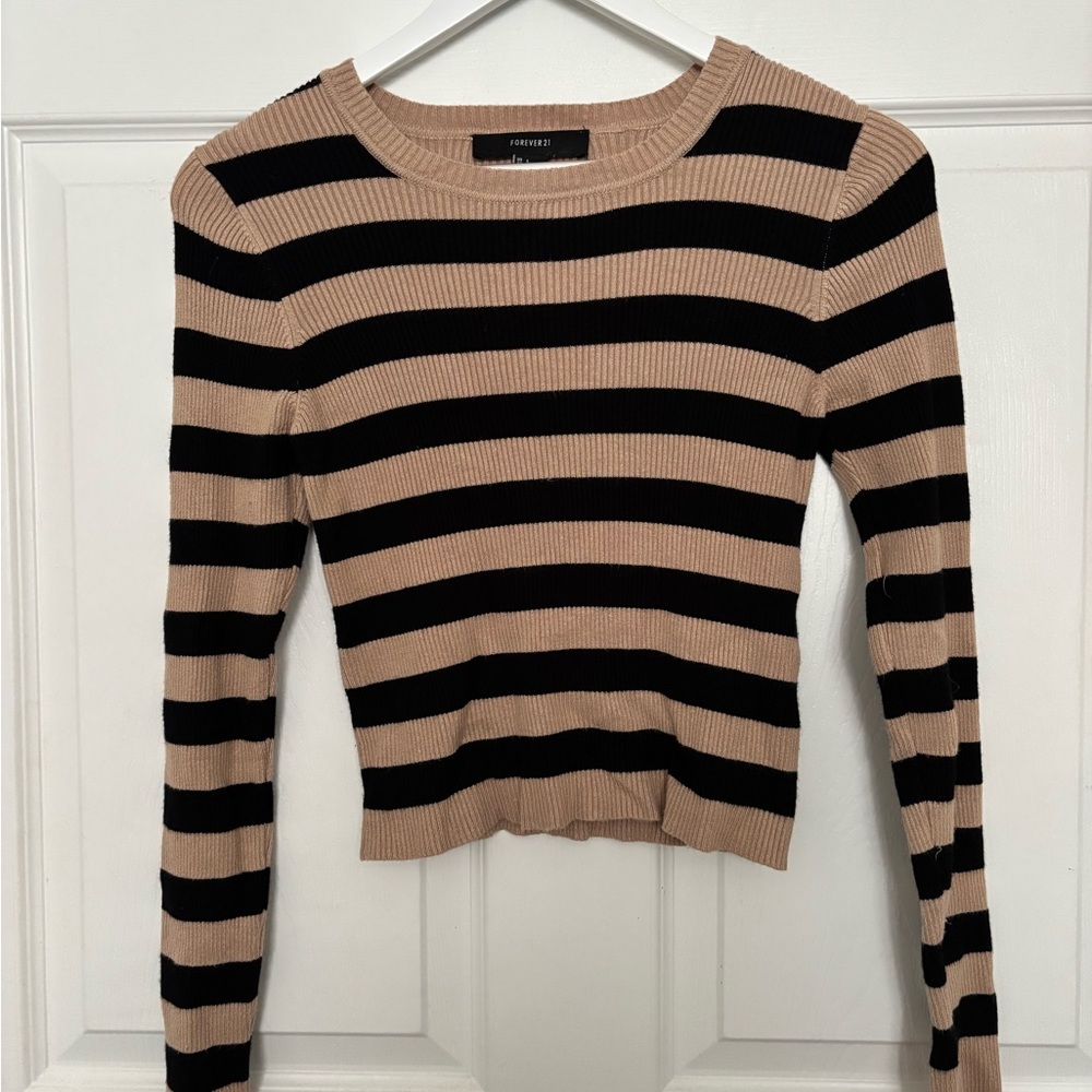 Forever 21 Black and Tan Striped Knit Top